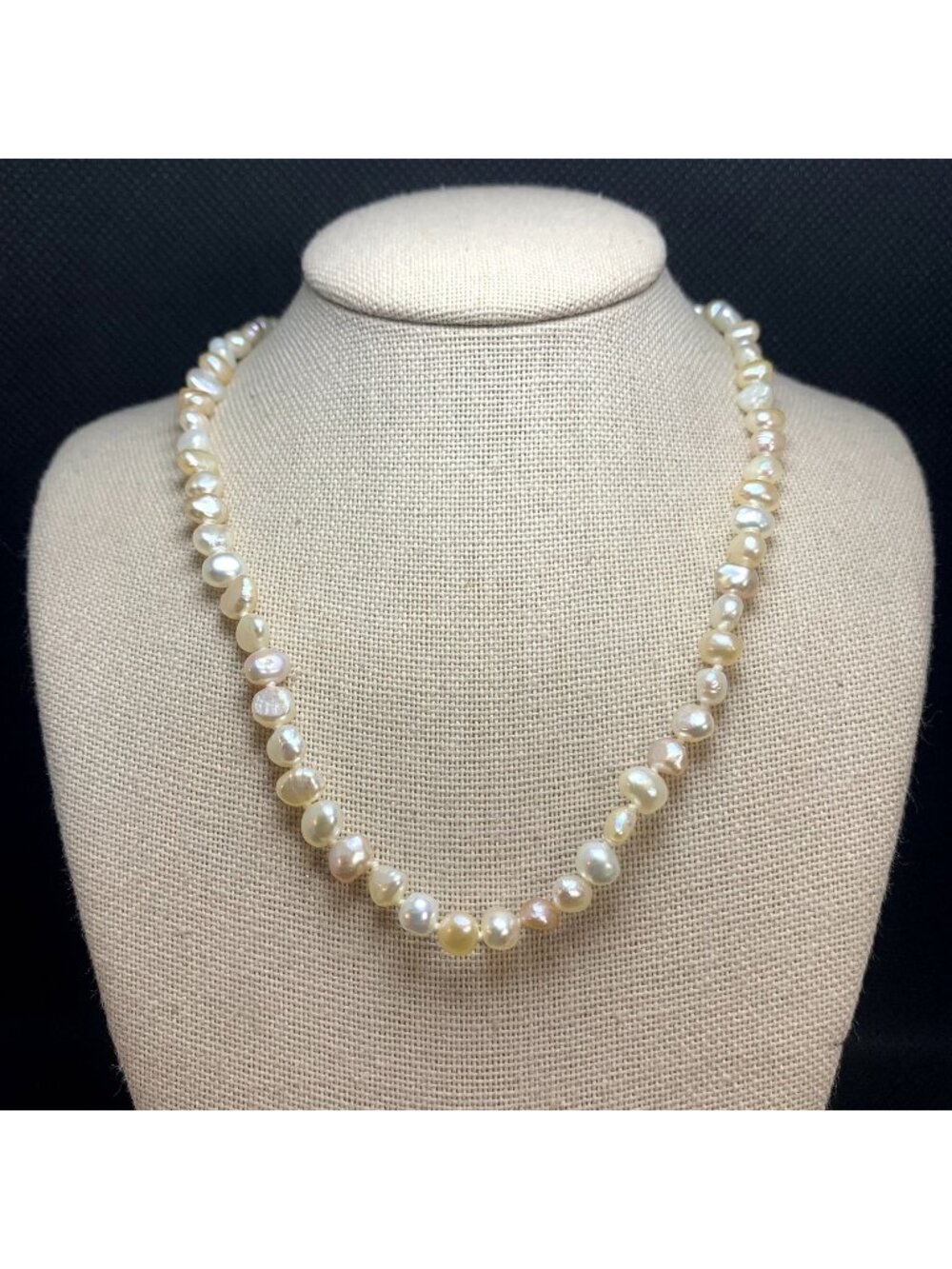 White & Peach Freshwater Pearl & Sterling Silver 925 Necklace 15'' Length